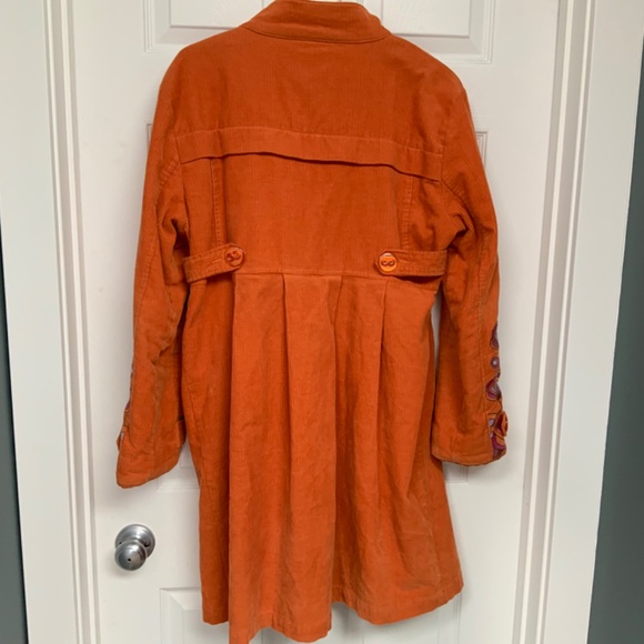 Boho Embroidered Orange Corduroy Coat by KanaBeach Women’s 12 - Picture 2 of 16